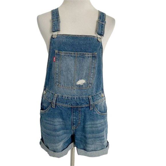 Girls Levi's Size 14 Reg Shortall Overalls Distressed Denim - Picture 1 of 9